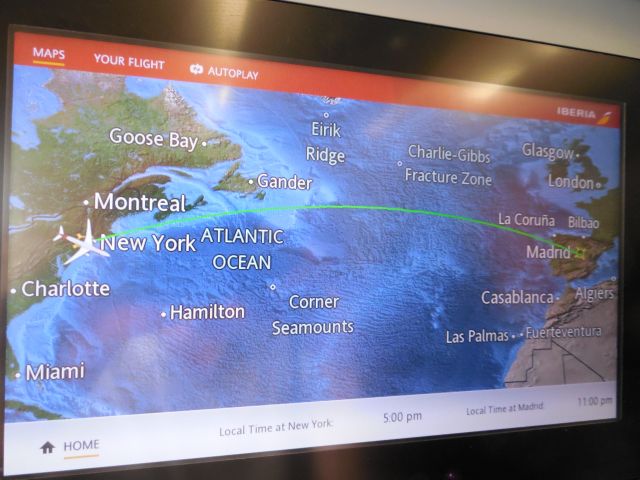 — — - Map on Iberia goint  from JFK toi Madrid