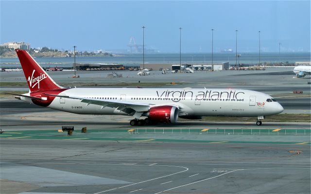 Boeing 787-9 Dreamliner (G-VWOO) - KSFO March 13, 2020 shows Virgin Atlantic 787-9 on taxi to the gate after just landing from the Trans Atlantic flight from LHR. This was my 1st Virgin Atlantic photo of a 787-9 series.