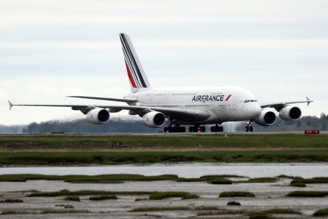 Airbus A380-800 (F-HPJG) - 'AFR 054 Super' taxiing in on 33L. Paris to Washington-Dulles weather diversion