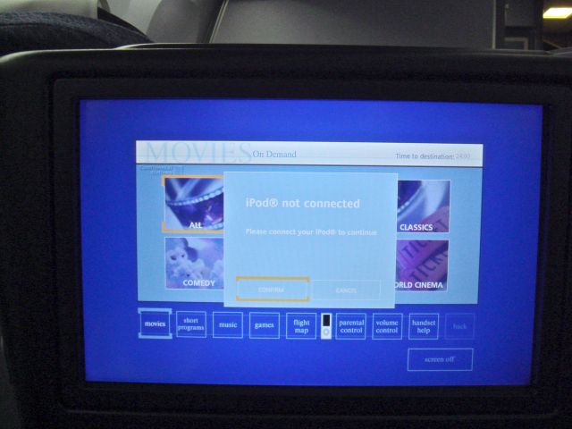 Boeing 777-200 — - You can plug an iPod Video into the display and watch your movies on there.