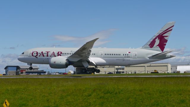 Boeing 787-8 (A7-BDC) - BOE488 on short final to Rwy 34L to complete a C1 flight on 5/9/16. (ln 420 / cn 38347).