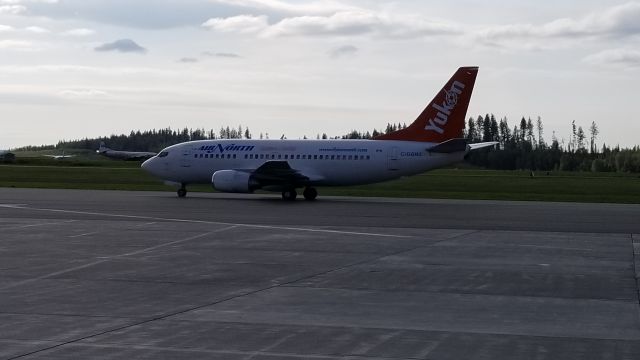 Boeing 737-500 (C-GANJ) - Air North charter arriving from Watson Lake