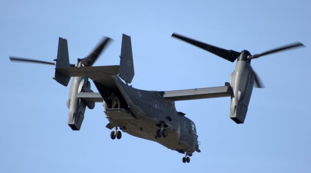 Bell V-22 Osprey (14-0073) - One of two USAF CV-22 Ospreys performing the flyover for a Packers game in 2016.