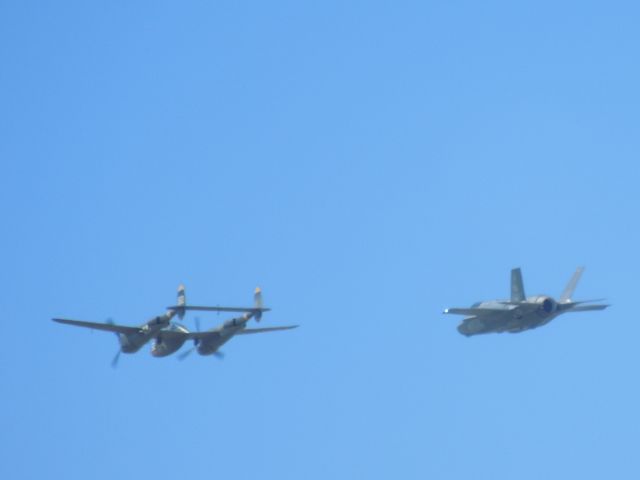 — — - A F-35 and P-38 at Thunder in the Desert 2014.
