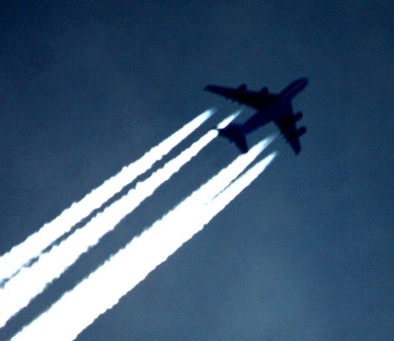 Airbus A380-800 — - Passing over KSJC, 02-24-2013