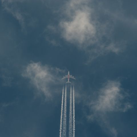 Airbus A380-800 (UEA215) - Flying above the clouds above Carson City, NV.