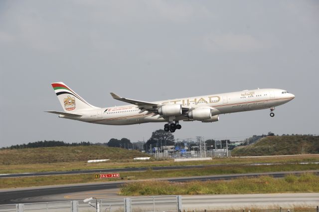 Airbus A340-500 (A6-EHC) - Landing at NRT Airport Runway 16L on 2011/10/9