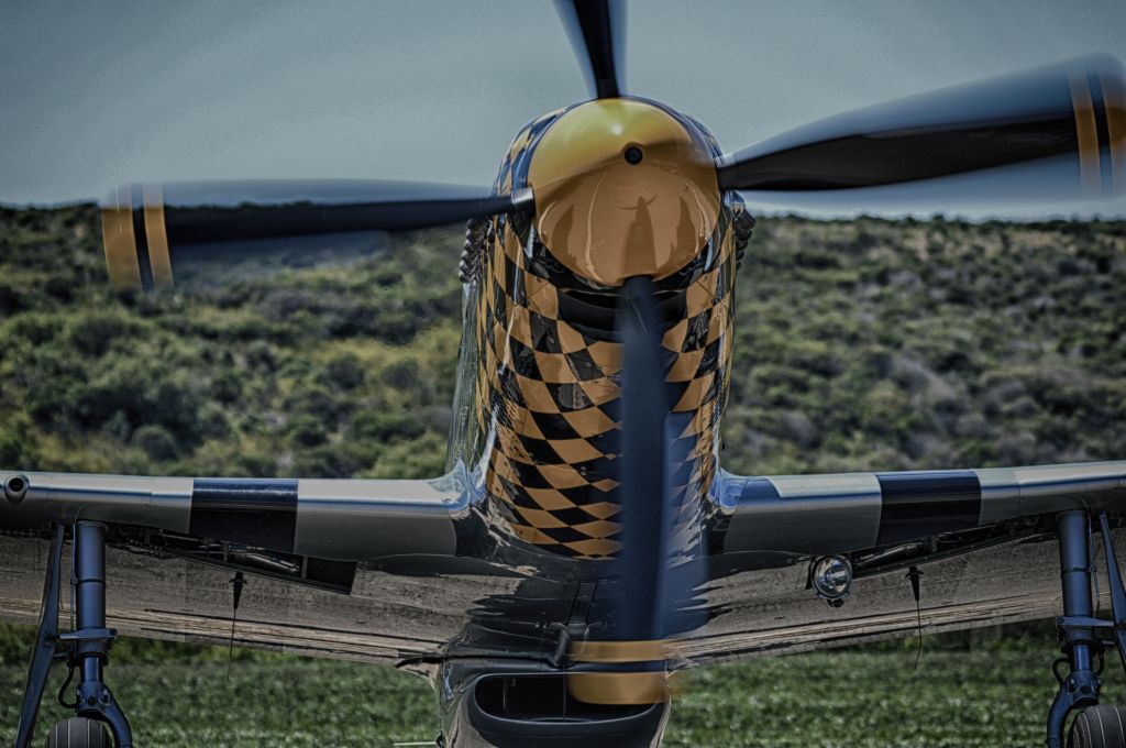 North American P-51 Mustang (N451EA) - Eddie Andrienis "Primo Branco" cooling down after preforming the missing man flyby at Half Moon Bay Airport