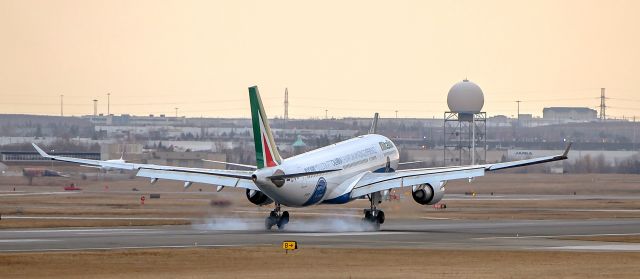 Airbus A330-200 (EI-EJG) - Touch down of Alitalia A332 EI-EJG "Calabria" first visit Toronto in 2015