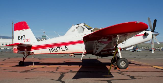 AIR TRACTOR Fire Boss (N187LA) - My other post for today is this shot of N187LA, Tanker 810, a Single Engine Air Tanker (SEAT) AT-802 parked on the ramp at Reno Stead in preparation for what will most likely be another very busy fire season due to the lack of snow last winter and the several-years-long drought in this area.  This is the first photo of N187LA to appear in the FA photo gallery.  (And a PS ... This is an AT-802A, but AT8T was the only code I was able to enter that was not rejected as "invalid" so I left it as AT8T.)