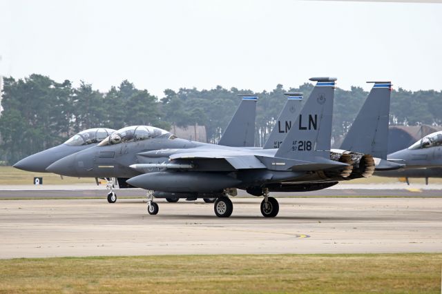 McDonnell Douglas F-15 Eagle — - A flock of Eagles leaving their last-chance pit to depart from Lakenheath, Suffolk, UK.