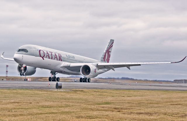 Airbus A350-900 (A7-ALF) - Qatar inaugural arrival on 04R @ KBOS Logan 03/16/2016  