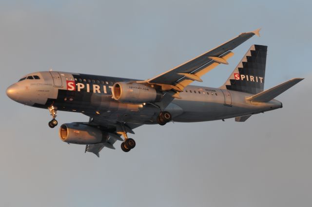 Airbus A319 (N510NK) - Landing 28-C at ORD at Sunset