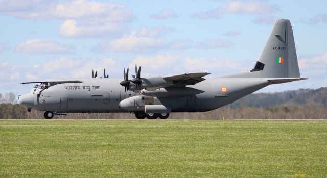 Lockheed C-130 Hercules (KZR3807) - An Indian Air Force Lockheed KC-130J Super Hercules rolling down Runway 24 during a touch-and-go at NE Alabama Regional Airport, Gadsden, AL - March 31, 2017.