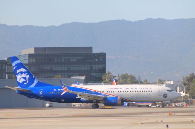 Boeing 737-800 (N570AS) - Alaska 737-800(ER) Honoring Those Who Serve Livery, departing 30L after taking me on a flight from KPDX-KSJC on seat 9F