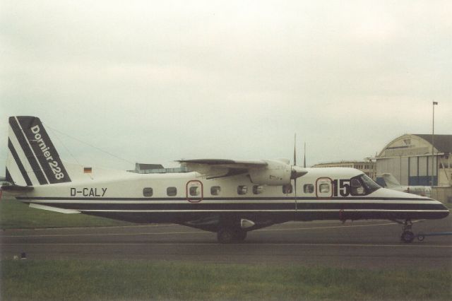 Fairchild Dornier 228 (D-CALY) - Seen here in Jun-91.br /br /Reregistered PH-IOL 2-Jun-04,br /then exported to Gabon 2-Jul-04 as TR-LGM,br /then reregistered S9-LGM in Jan-10,br /then D-CALI in Aug-12,br /then D-CAAL 18-Mar-14 for Arcus Air.