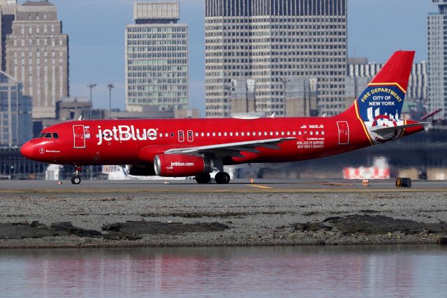 Airbus A320 (N615JB) - 'Blue Bravest' departing to Hayden Yampa Valley Airport, Colorado