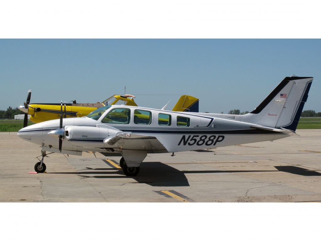 Beechcraft Baron (58) (N588P) - Anice Baron.    Great service and very friendly people at the Jamestown ND airport!