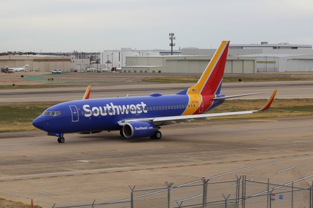 Boeing 737-700 (N7719A) - Southwest Airlines (WN) N7719A B737-76N [cn32666]  Dallas Love Field (DAL)br /Southwest Airlines flight WN5622 taxis for departure to Pittsburgh (PIT). br /Taken from 4th Floor, Short Stay Car Park A.br /2017 12 07  a rel=nofollow href=http://alphayankee.smugmug.comhttps://alphayankee.smugmug.com/a