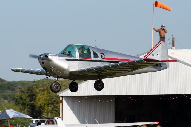 N8317H — - Here's a lesser known bird. This is a 1948 Emigh A-2 Trojan about to touch down at the 2020 Ranger Antique Airfield Fly-In . Interestingly, this all metal 95hp aircraft's vertical and horizontal stabilizers are interchange able as are the rudder and elevators. Only 58 A-2s were ever constructed between 1946 and 1950 so it was a nice surprise to see this one show up!