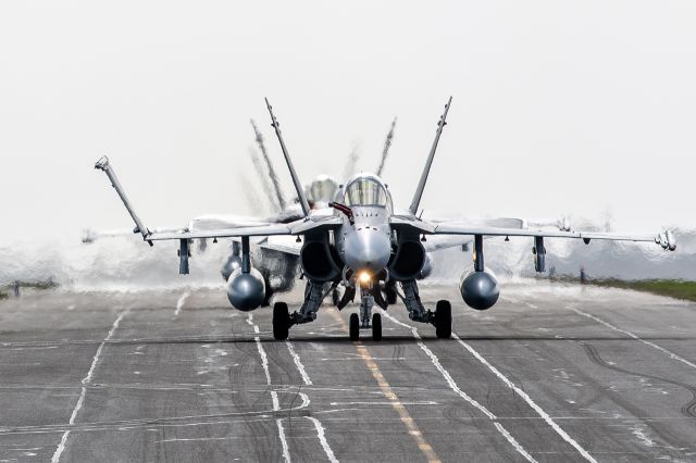 — — - 4 Fin's F18C return to apron after Ex Cobra Warrior Sortie