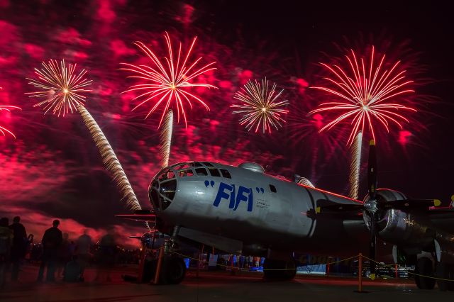 Boeing B-29 Superfortress (N529B) - Fifi lit up by the fireworks at EAA 2017