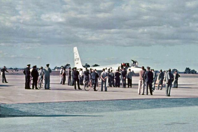 Lockheed ER-2 (56-6700) - Lockheed U-2A 56-6700 RAAF East Sale (YMES) early 1960s. Pilot disembarking on completion of 6 hour sortie. USAF Crowflight deployment YMES.