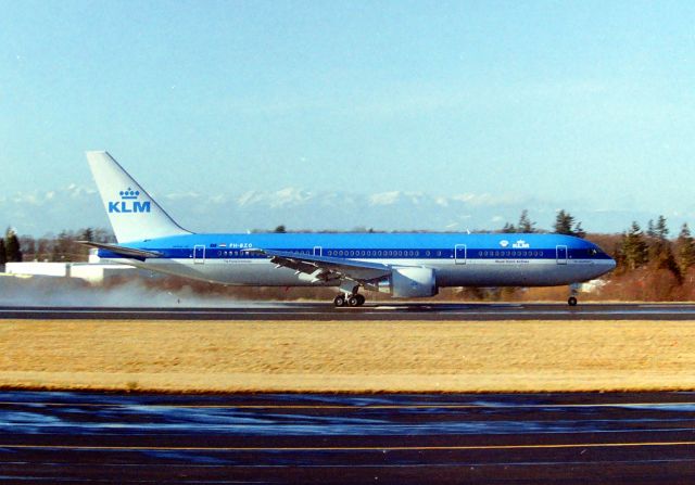 BOEING 767-300 (PH-BZO) - KPAE - Feb 2000 I was up visiting relatives in Seattle and Everett and on my daily cruise past Boeing Everett I caught KLM 767-300 on a pre-delivery test flight on a nice weather day in the Seattle area. LN 781 also shows as still active. Note the Olympic Mountain Range in the far west background.