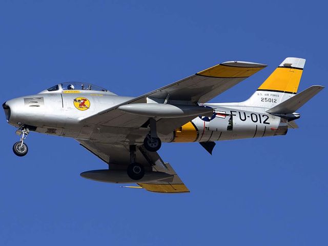 North American F-86 Sabre (N186AM) - North American F-86E Sabre N186AM at the Air Force Heritage Conference on March 4 2012.