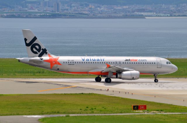 Airbus A320 (9V-JSC) - Airline: Jetstar Asia Airways (3K/JSA); Airport: Kansai International Airport (KIX/RJBB); Camera: Nikon D7000; Date: 4 July 2012