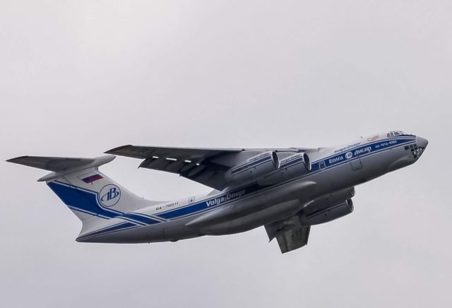 Ilyushin Il-76 (RA-76511) - A Volga Dnepr Illyushin 76 roaring out of DTW for a flight to Gander, Canada (CYQX) after picking up equipment for the Royal Qatar Military back in 2017.