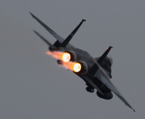 McDonnell Douglas F-15 Eagle (AFR87205) - 366th Fighter Wing F-15E from Mountain Home AFB Idaho on an impressive departure Runway 36 Green Bay - Austin Straubel Field.