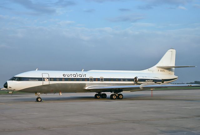 F-BSEL — - EURALAIR - SUD SE-210 CARAVELLE VI-R - REG F-BSEL (CN 167) - AMSTERDAM - SCHIPHOL - EHAM (3/3/1972) 35MM SLIDE CONVERSION SCANNED AT 6400 DPI.