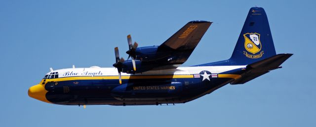 Lockheed C-130 Hercules (USMC) - Lockheed C-130T Blue Angels Fat Albert low pass over Boeing Field in Seattle WA