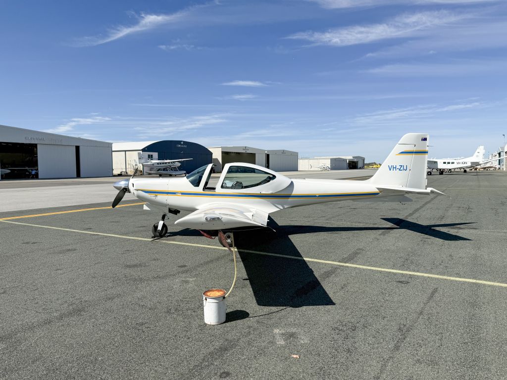 GROB Tutor (VH-ZIJ) - Grob training aircraft. At Jandakot near Perth Australia. 27-MAR-2025.