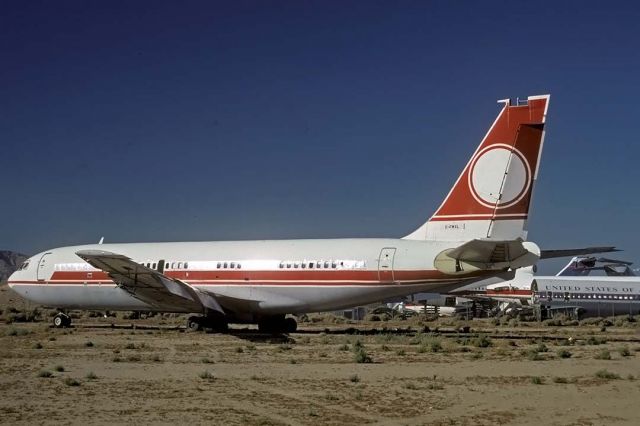 Boeing 720 (C-FWXL) - Boeing 720-023B C-FWXL formerly of Middle East Airlines at Mojave on September 10, 2001. It now carries Canadian registration. Its Boeing construction number is 18021. It was delivered to American Airlines as N7535A Flagship Florida in 1960. Middle East Airlines purchased it in 1973 and registered it as OD-AGB. Pratt& Whitney of Canada acquired it as a spares source for their 720 testbed in 1995.