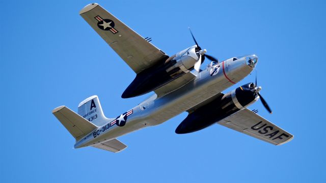 N4313 — - A-26C Invader does a flyover of Rwy 16R on 7.20.18. (#44-34313). The aircraft was practicing for FHCs SkyFair to be held on 7.21.18.