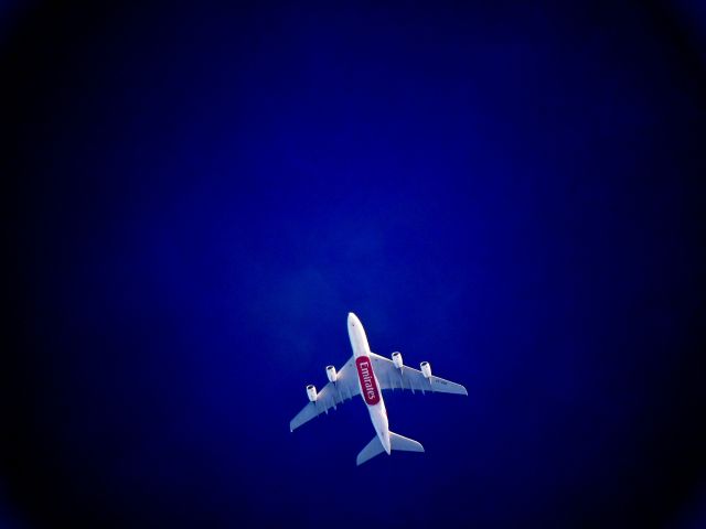 Airbus A380-800 (A6-EDD) - Emirates flight 414 to Sydney passes over Colombo , Sri Lanka.