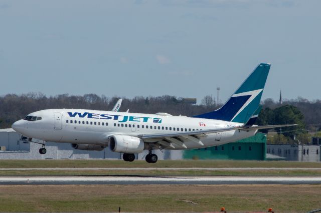 Boeing 737-700 (C-FGWJ) - WestJet is arriving into Nashville from Calgary CYYC on Runway 2L at 2:35 PM on March 18, 2019. This was the first time I have seen a WestJet aircraft. Shot on Nikon D3200 at 200mm.