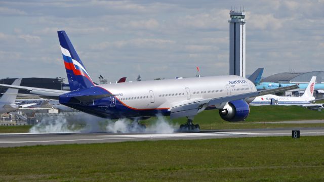 BOEING 777-300 (VQ-BUB) - BOE342 landing on Rwy 16R to complete a ferry flight from KPDX on 4/15/15. (ln 1294 / cn 41690). The aircraft was at KPDX for painting.