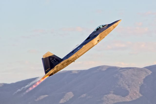 Lockheed F-22 Raptor — - Taking off at the first ever Planes of Fame Twilight Airshow. br /br /a rel=nofollow href=http://www.adler-photo.comwww.adler-photo.com/a