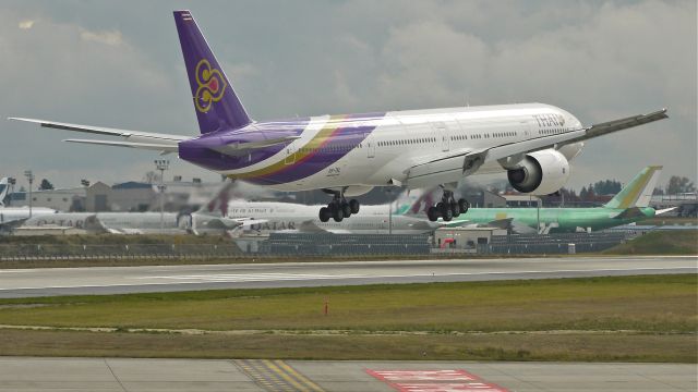 BOEING 777-300 (HS-TKL) - BOE272 on short final to runway 16R to complete a flight test on 10/25/12. (LN:1049 c/n 41521).