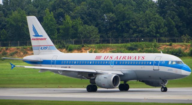 Airbus A319 (N744P) - US Airways A319 "Piedmont Heritage" 8/5/13