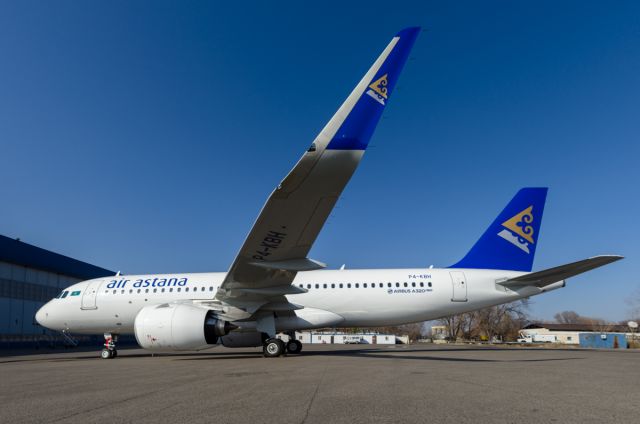 Airbus A320 (P4-KBH) - The first plane P4-KBH new Airbus A320-271N(WL) NEO for the airline Air Astana in Almaty UAAA airport, Kazakhstan, 09.11.16.