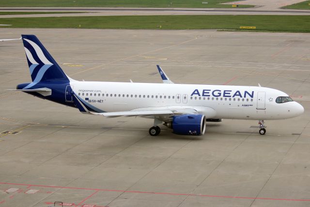 Airbus A320neo (SX-NET) - Taxiing to depart rwy 22 on 24-Oct-24 operating flight AEE855 to LGAV on its first visit to LSGG.