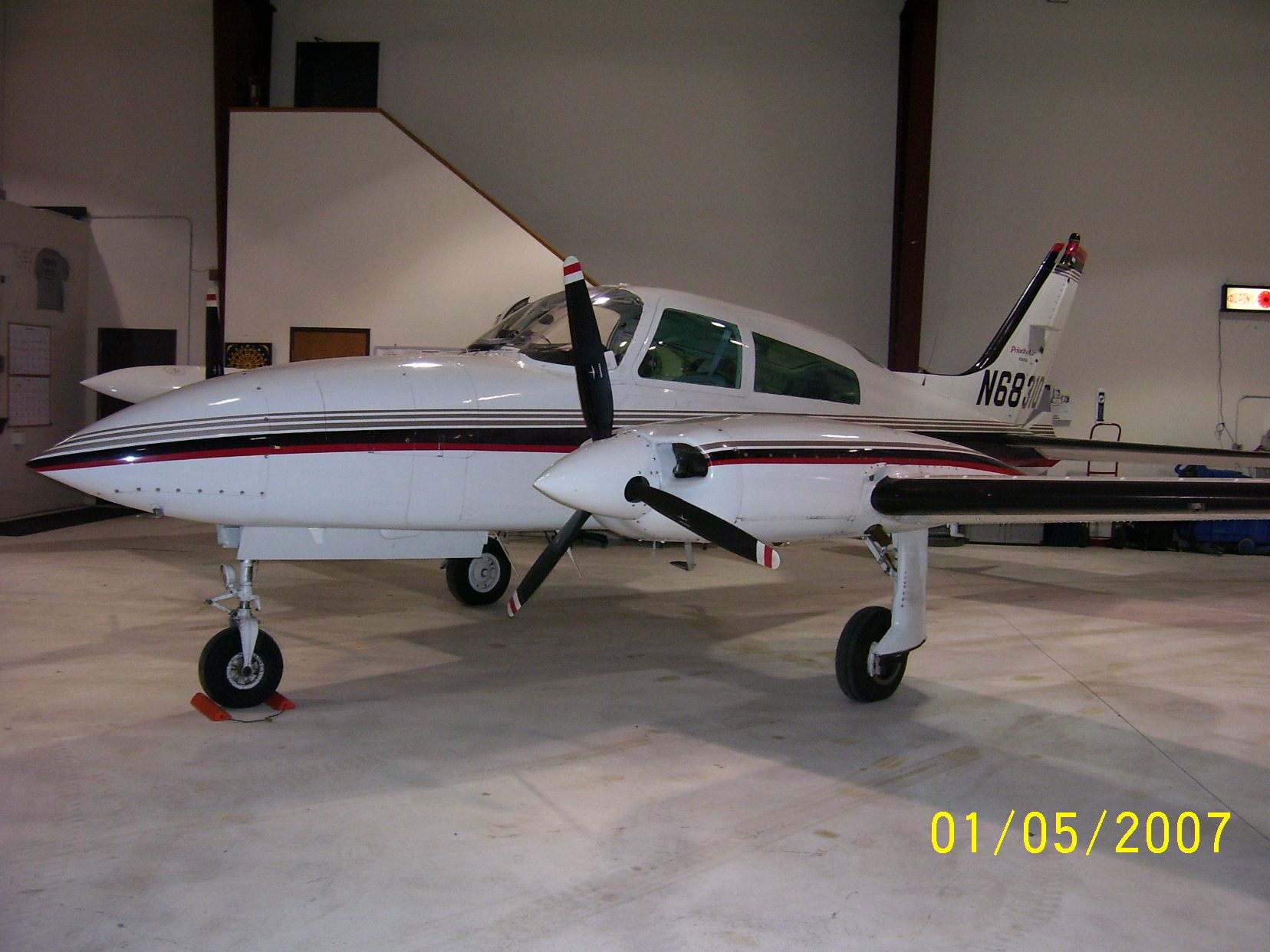 Cessna 310 (N68310) - In the Hanger at Watertown South Dakota