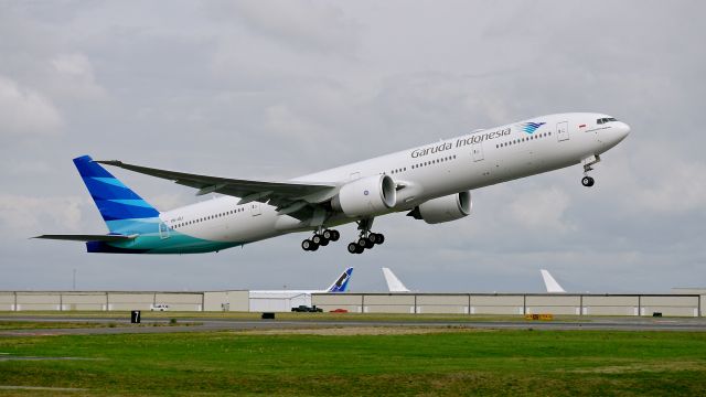 BOEING 777-300 (PK-GIJ) - GIA8011 on rotation from Rwy 16R for delivery to WIII / CGK on 9/14/15. (ln 1332 / cn 40072).
