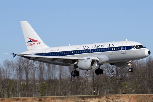 Airbus A319 (N745VJ) - US Airways A319 "Allegheny Heritage" 2/22/14