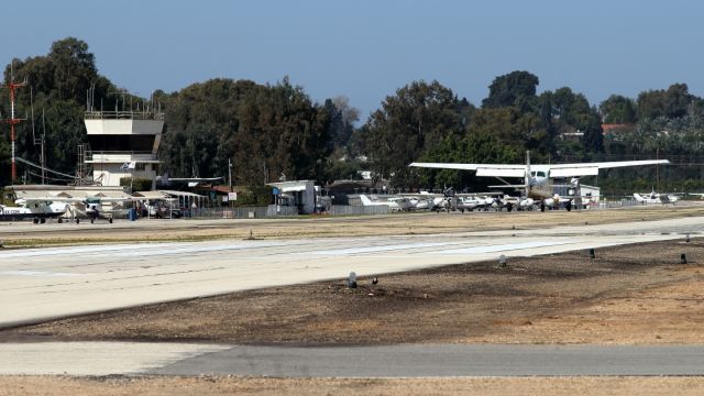 LLHZ — - 27/02/2021: A ramp, runway and tower view in Herzliya-Airfield, a C172 was landing on the 903m runway 29.