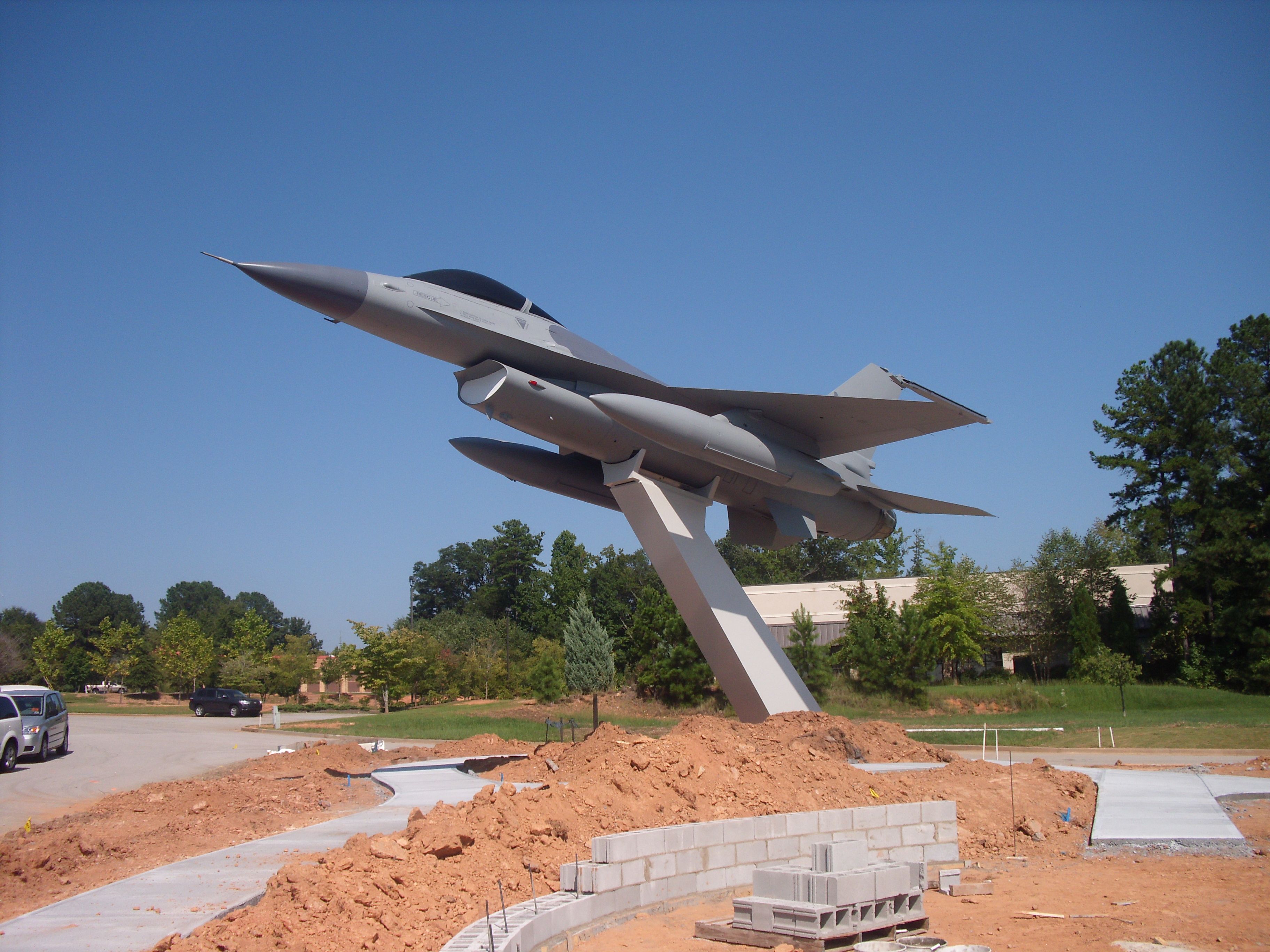 Lockheed F-16 Fighting Falcon — - An actual F16 that has been gutted and placed on a stand in the new Veterans Memorial.